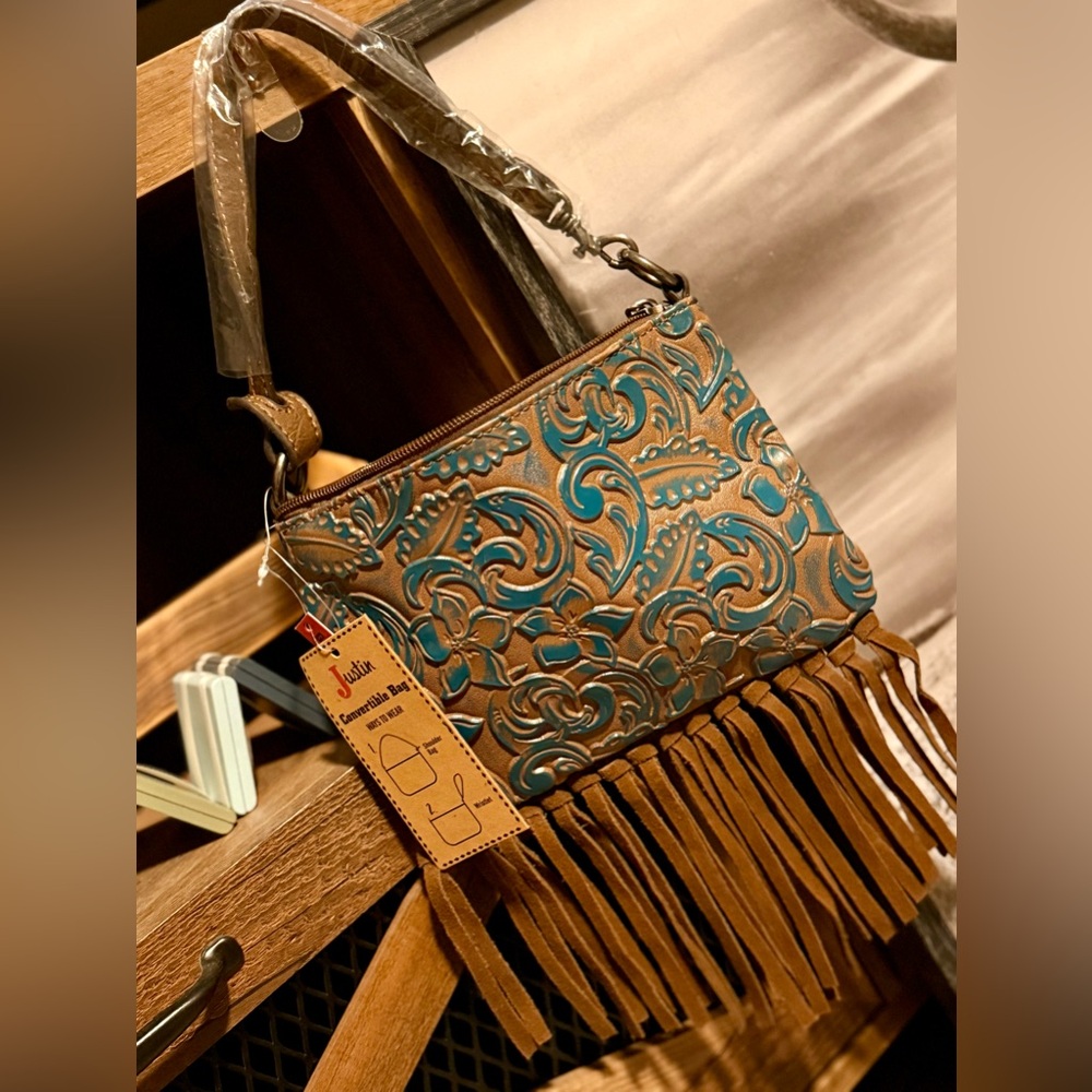 Justin Boots Brown and Blue Convertible Wristlet/Shoulder Bag